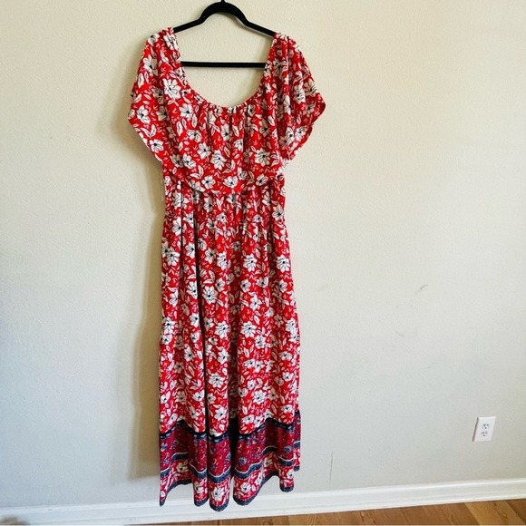 Cato 22/24W Floral Red Maxi Dress vibrant summer statement color & pockets - Picture 1 of 12